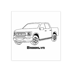 Cute red pickup truck cartoon illustration rubber stamp