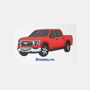 Cute red pickup truck cartoon illustration rug