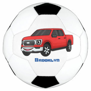 Cute red pickup truck cartoon illustration soccer ball
