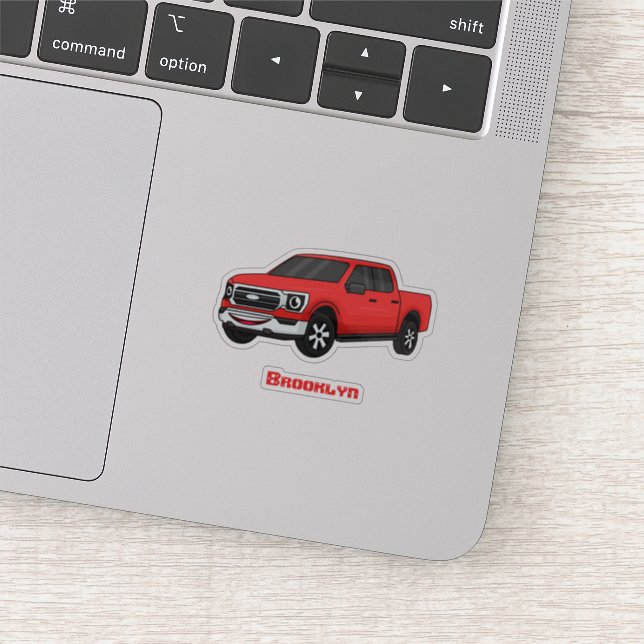 Cute red pickup truck cartoon illustration sticker (Detail)