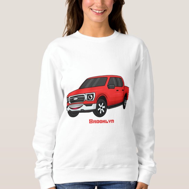 Cute red pickup truck cartoon illustration sweatshirt (Front)