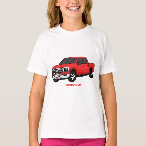 Cute red pickup truck cartoon illustration T_Shirt
