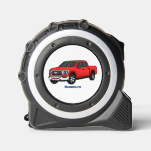 Cute red pickup truck cartoon illustration tape measure