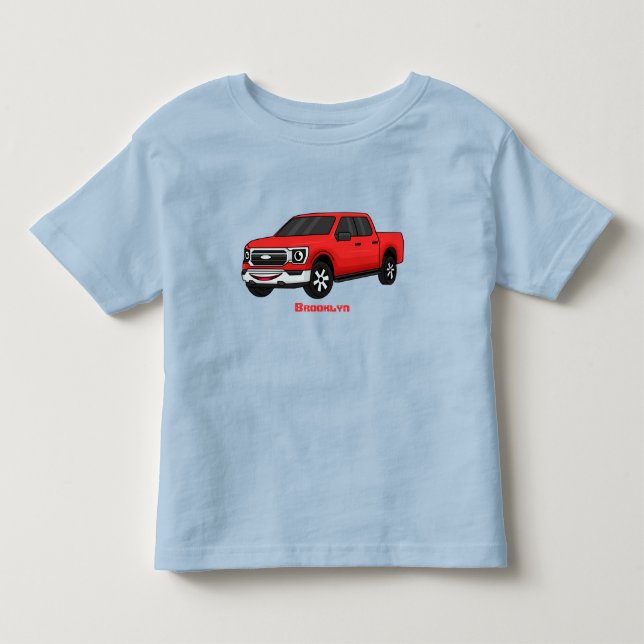 Cute red pickup truck cartoon illustration toddler t-shirt (Front)