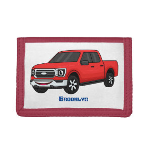 Cute red pickup truck cartoon illustration tri-fold wallet