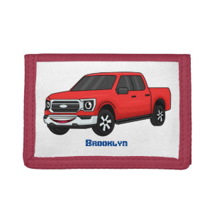 Cute red pickup truck cartoon illustration trifold wallet