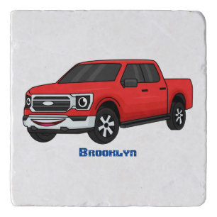 Cute red pickup truck cartoon illustration trivet