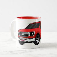 Cute red pickup truck cartoon illustration Two-Tone coffee mug