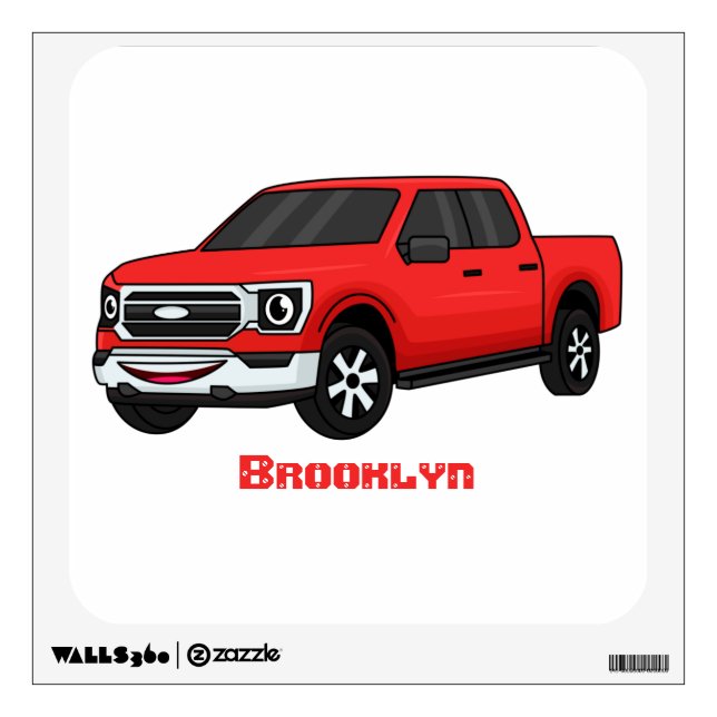 Cute red pickup truck cartoon illustration  wall decal (Front)