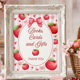 Cute Red Pink Apple Coquette Flower Baby Shower  Poster