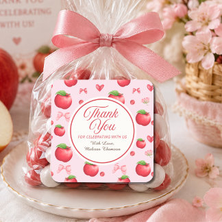 Cute Red Pink Apple Coquette Thank You   Square Sticker