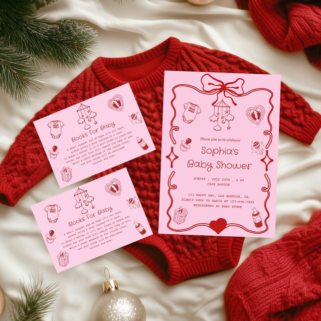 Cute Red & Pink Baby Shower for Girls or Boys  Invitation (Creator Uploaded)