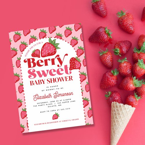 Cute Red Pink Berry Sweet Baby Shower Invitation