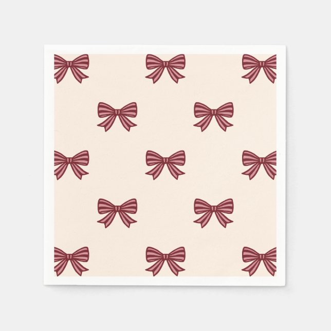 Cute Red Pink Bows Pattern Christmas Throw Pillow Napkins (Front)