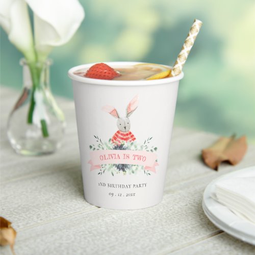 Cute Red Pink Bunny Foliage Any Age Birthday Paper Cups