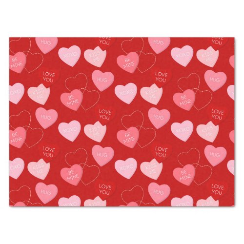 Cute Red Pink Candy Messages Valentines Day Tissue Paper