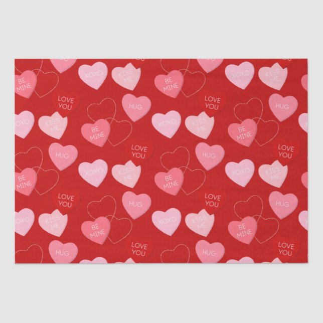 Cute Red Pink Candy Messages Valentines Day Tissue Paper (Front)