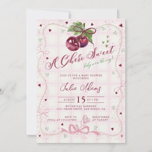 Cute Red Pink Chery Sweet Happy Baby Shower Invitation