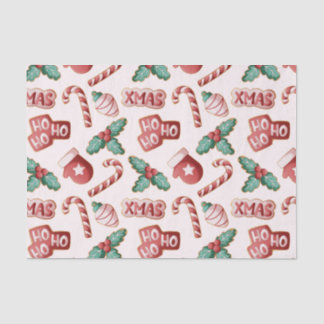Cute Red & Pink Christmas Cookie Candycane Pattern Tissue Paper