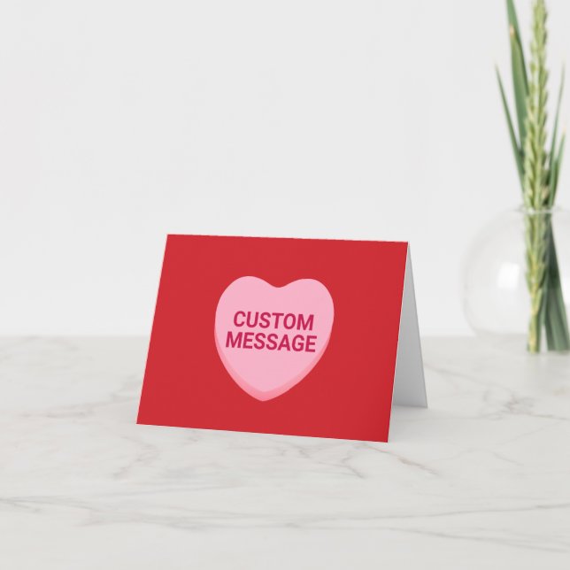 Cute red pink custom message conversation heart card (Front)