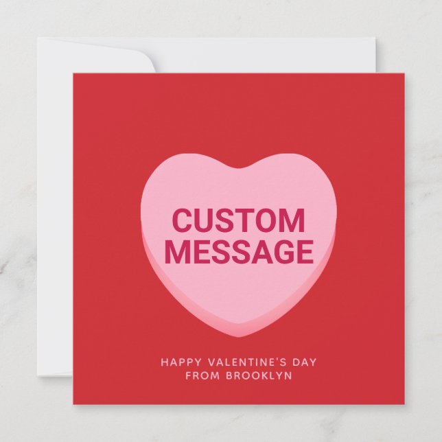 Cute red pink custom message conversation heart card (Front)