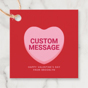 Cute red pink custom message conversation heart favor tags