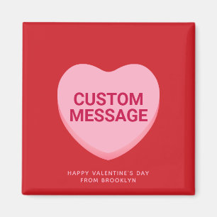 Cute red pink custom message conversation heart magnet