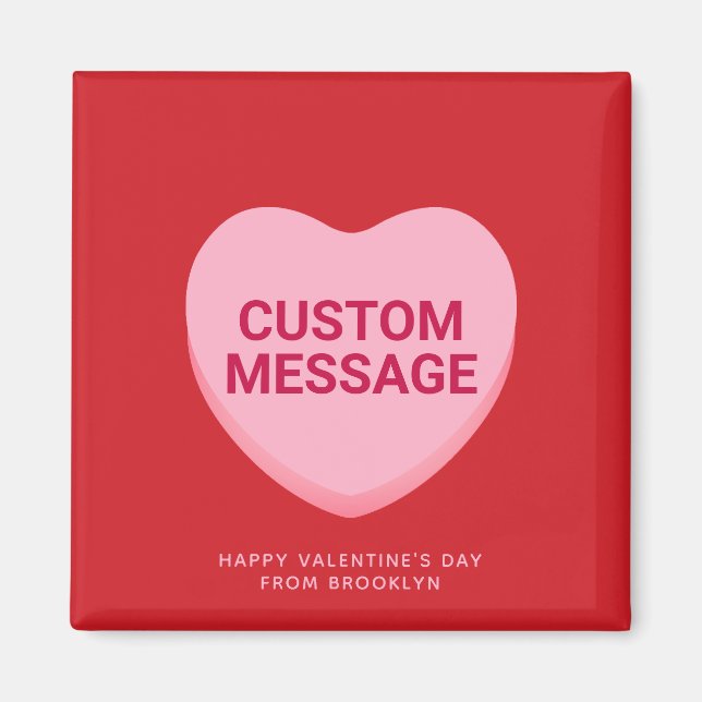 Cute red pink custom message conversation heart magnet (Front)