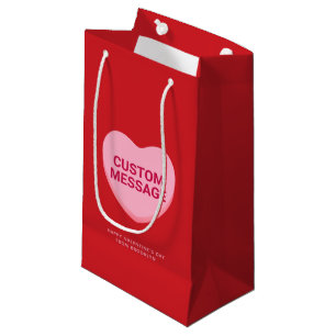 Cute red pink custom message conversation heart small gift bag