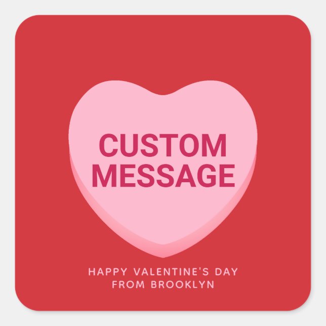 Cute red pink custom message conversation heart square sticker (Front)
