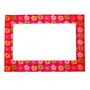 Cute Red Pink Floral Pattern  Magnetic Frame