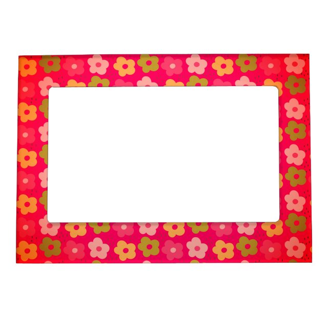 Cute Red Pink Floral Pattern  Magnetic Frame (Front)