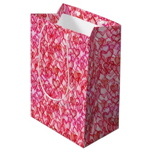 Cute red pink heart pattern medium gift bag