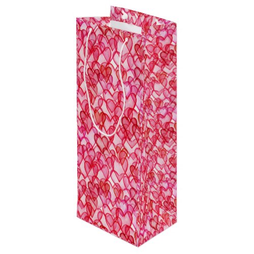 Cute red pink heart pattern  wine gift bag