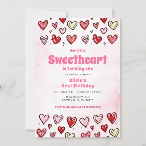 Cute Red Pink Hearths Valentine 1st Birthday 