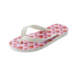 Cute Red & Pink Hearts and Paw Prints Animal Love Kid's Flip Flops