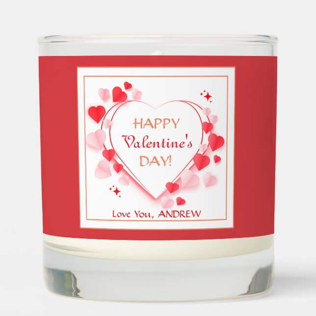 Cute Red Pink Hearts Happy Valentine's Day  Gift  Scented Candle (Front)