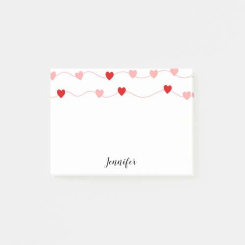 Cute Red Pink Hearts On String Personalized Post_it Notes