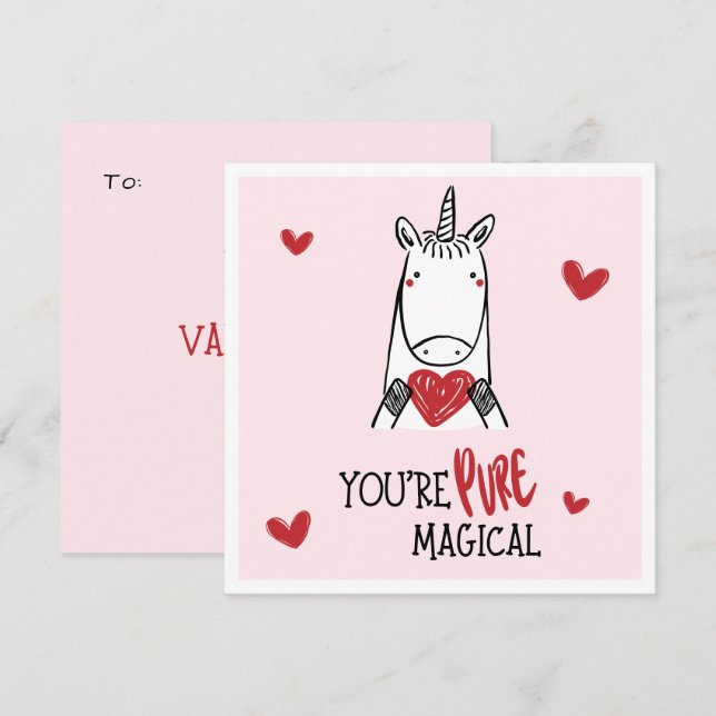 Cute Red Pink Hearts Unicorn Kids Valentine's Day Note Card (Front/Back)