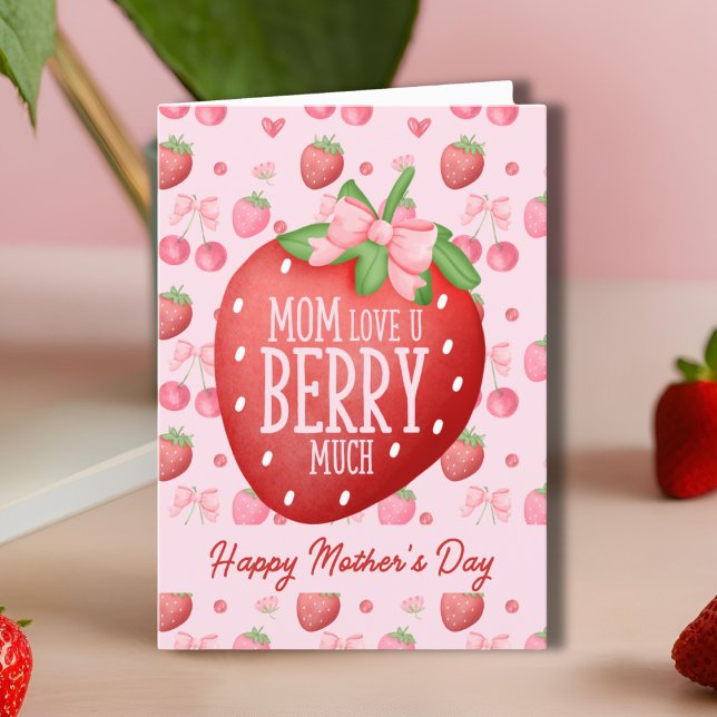 Cute Red Pink Love You Berry Much Mother's Day Card (Creator Uploaded)