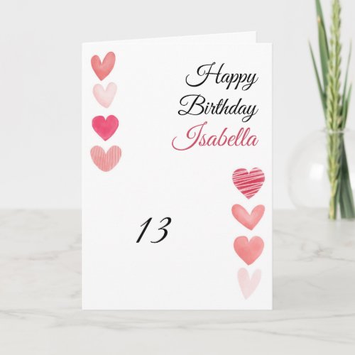 Cute Red  Pink Paint Hearts Set 13th Birthday Card