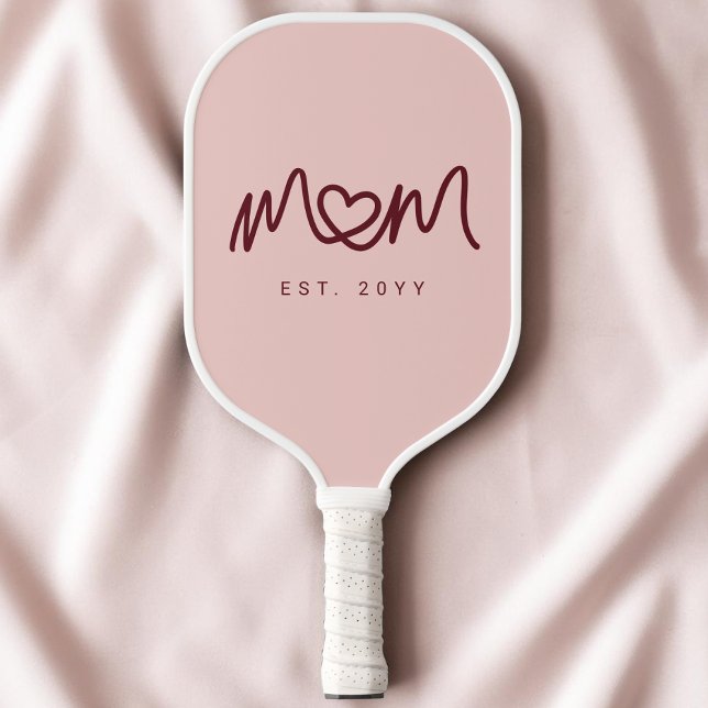Cute Red Pink Simple Heart Script Mom Established Pickleball Paddle (Cute Red Pink Simple Heart Script Mom Established Pickleball Paddle)