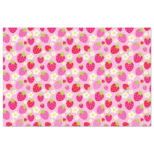 Cute Red  Pink Strawberries  White Flowers Tissue Paper