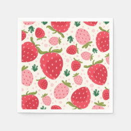 Cute Red Pink Strawberry Pattern Napkins