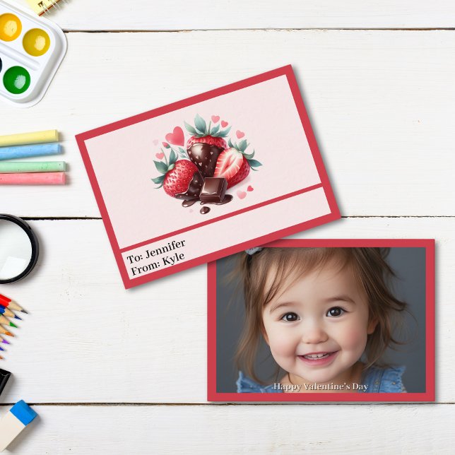 Cute Red & Pink Strawberry Photo Valentine’s Day Note Card (Creator Uploaded)