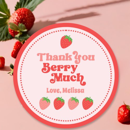 Cute Red Pink Strawberry Thank You Berry Much Classic Round Sticker
