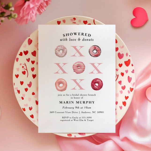 Cute Red Pink Valentine Donut Bridal Shower Invitation (Creator Uploaded)