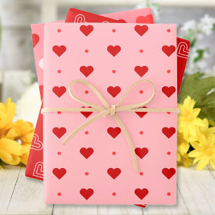 Cute Red Pink White Hearts Patterns Wrapping Paper Sheets