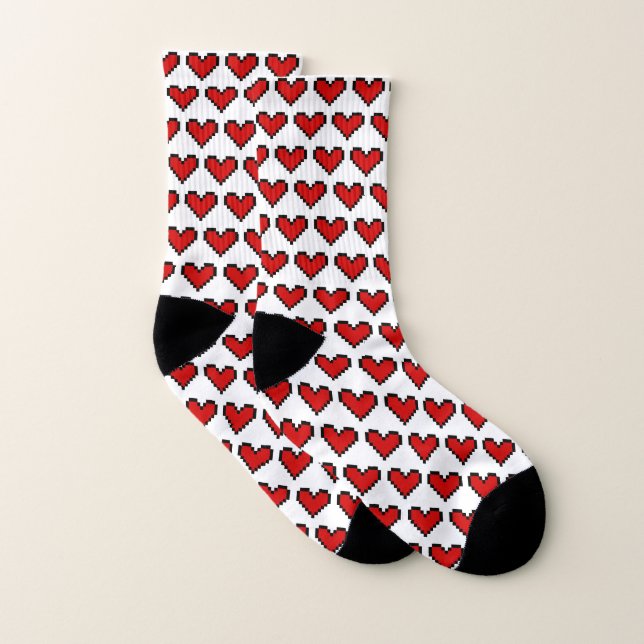 Cute red pixel heart pattern Valentine's Day Socks (Pair)