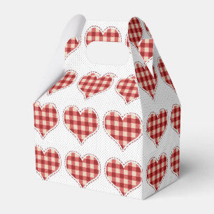 Cute Red Plaid Hearts and Dots Pattern Favor Boxes